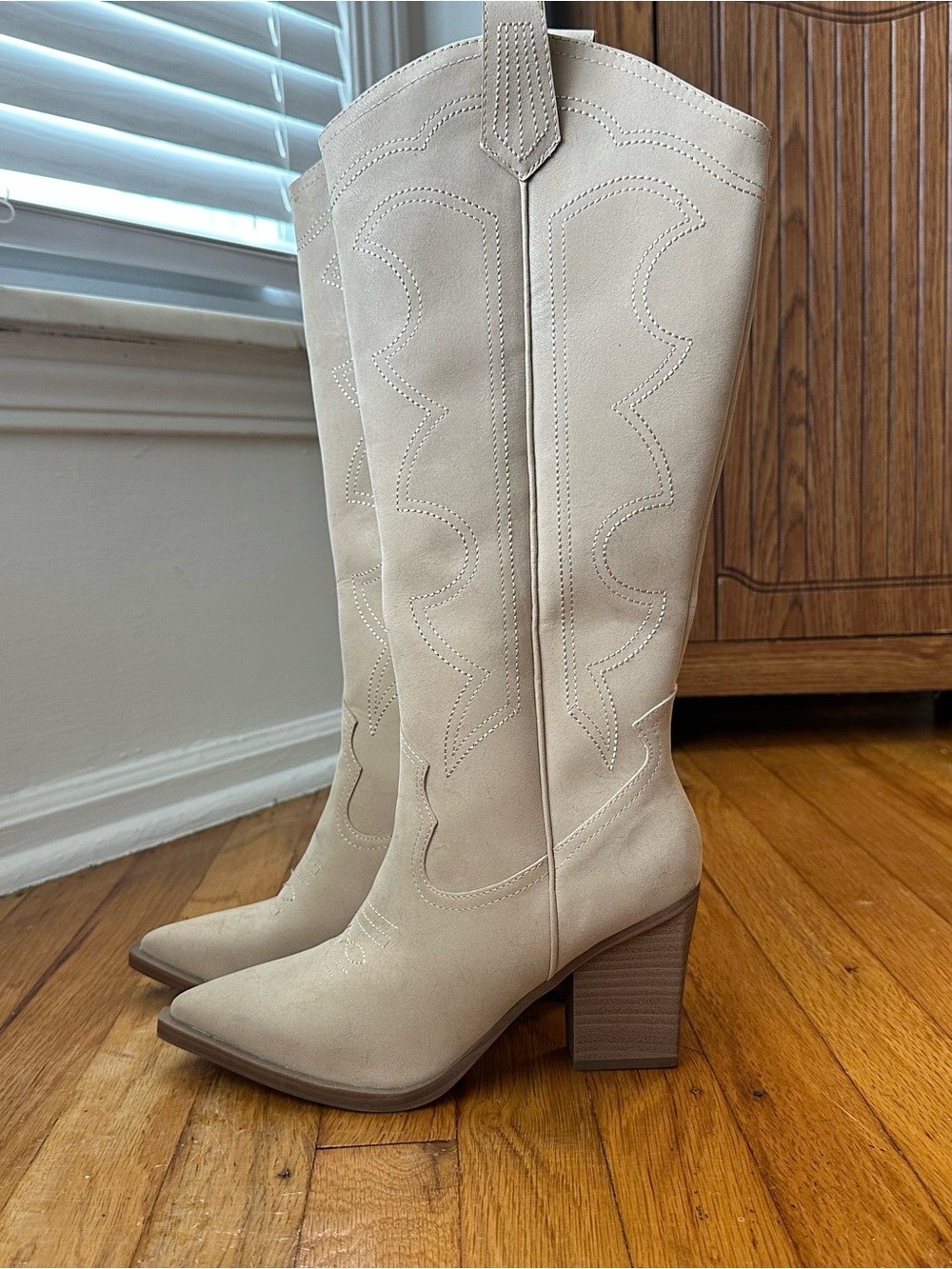 MIA Cream Tall Western Block Heel Boots size 7